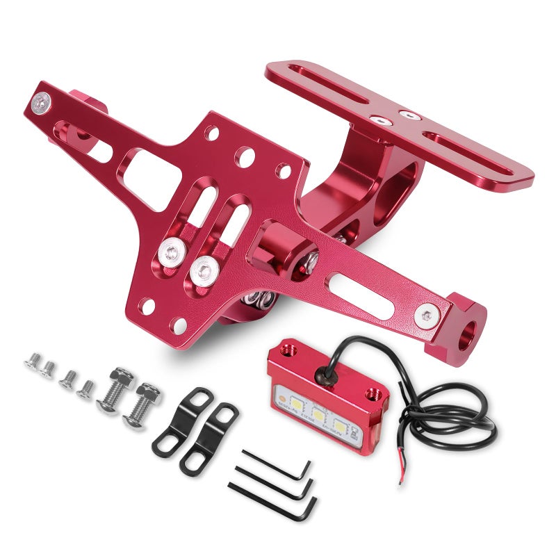 MDPROMCP Universal Motorcycle Fender Eliminator With LED Light CNC Aluminum License Plate Bracket (Red) - Image 1